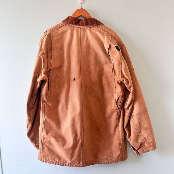 Destroyed Thrashed Carhartt Jacket Men Large Brown Duck Blanket Lined Michigan C - Picture 3 of 3